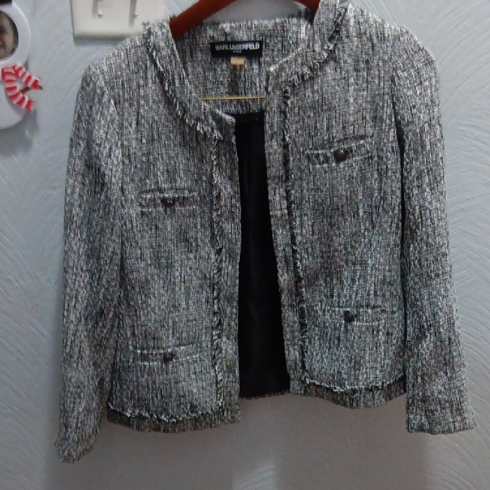 Karl Lagerfeld Women's Black and White Tweed Blazer